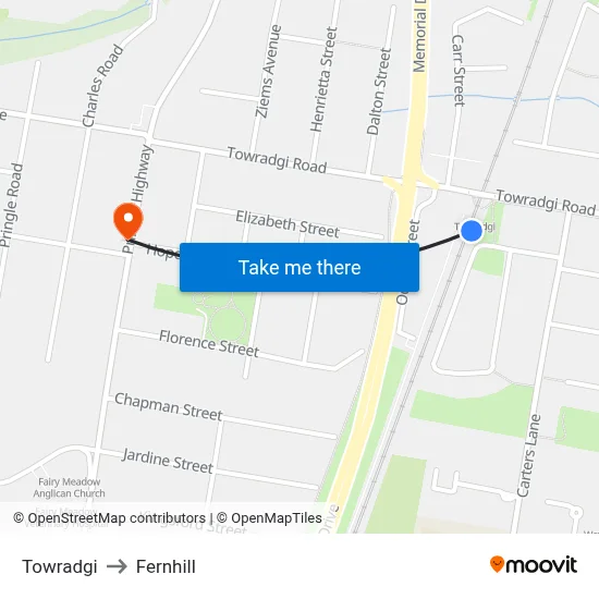 Towradgi to Fernhill map