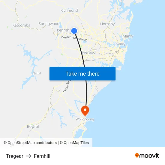 Tregear to Fernhill map