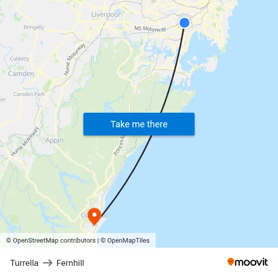 Turrella to Fernhill map