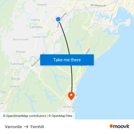 Varroville to Fernhill map
