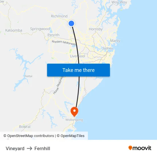 Vineyard to Fernhill map