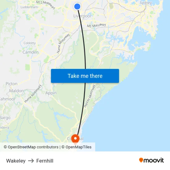 Wakeley to Fernhill map