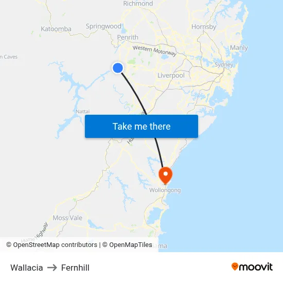 Wallacia to Fernhill map
