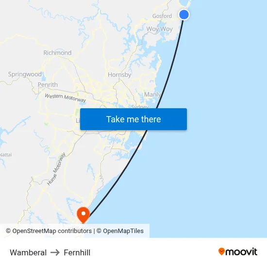 Wamberal to Fernhill map