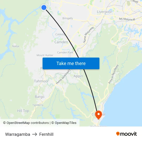 Warragamba to Fernhill map