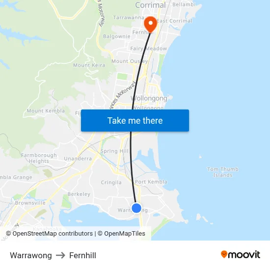 Warrawong to Fernhill map