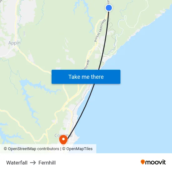 Waterfall to Fernhill map