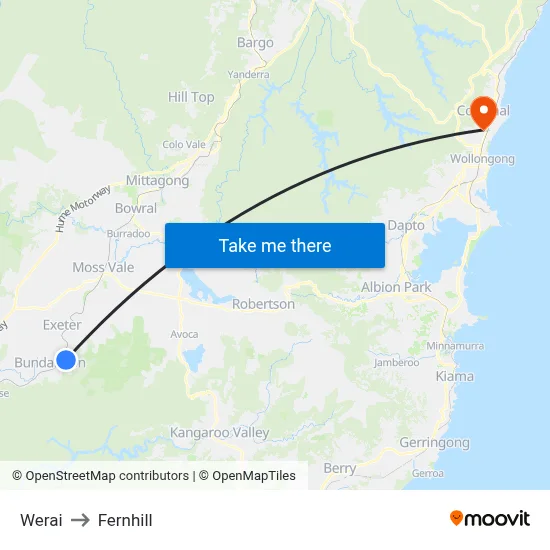 Werai to Fernhill map