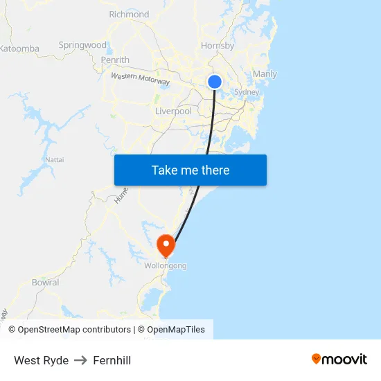 West Ryde to Fernhill map