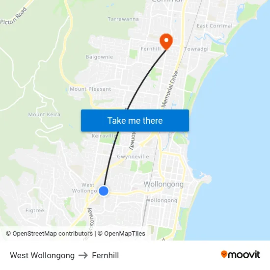 West Wollongong to Fernhill map