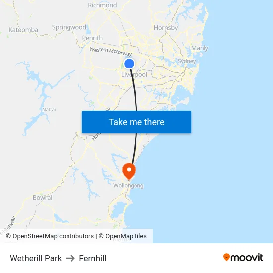 Wetherill Park to Fernhill map
