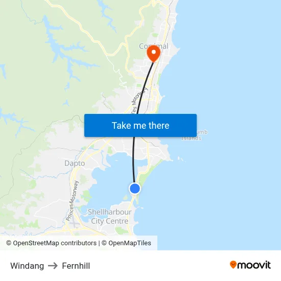 Windang to Fernhill map
