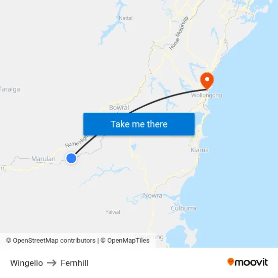 Wingello to Fernhill map