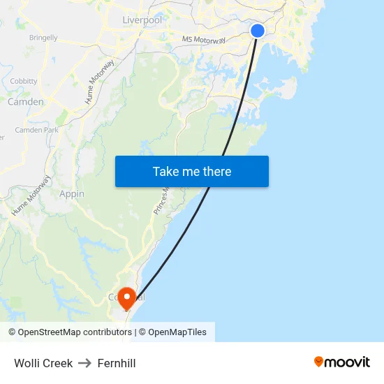 Wolli Creek to Fernhill map