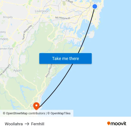 Woollahra to Fernhill map
