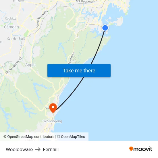 Woolooware to Fernhill map