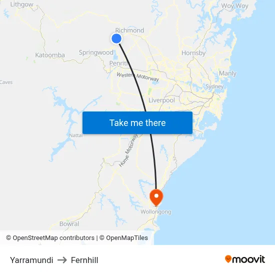 Yarramundi to Fernhill map