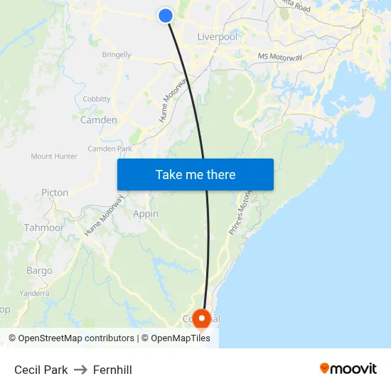 Cecil Park to Fernhill map