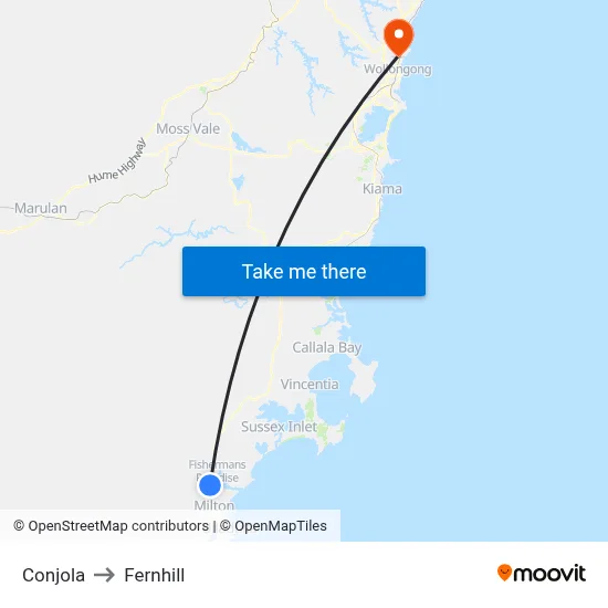 Conjola to Fernhill map