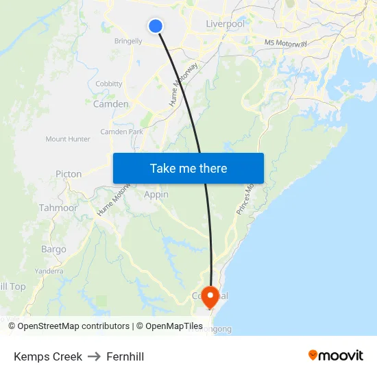 Kemps Creek to Fernhill map
