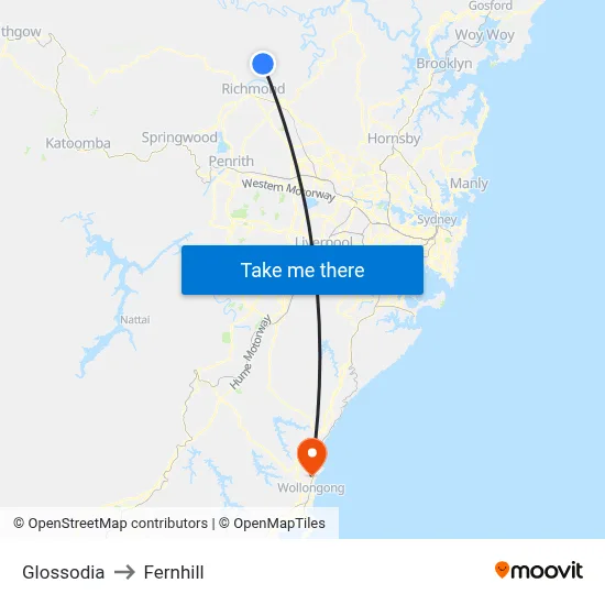 Glossodia to Fernhill map