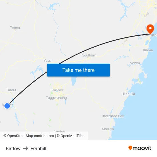 Batlow to Fernhill map