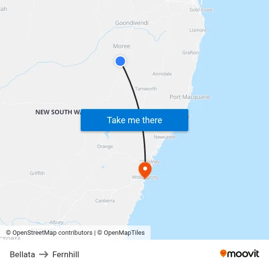 Bellata to Fernhill map