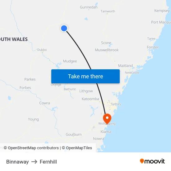 Binnaway to Fernhill map
