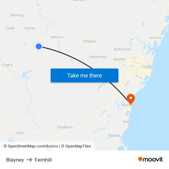 Blayney to Fernhill map