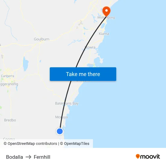 Bodalla to Fernhill map