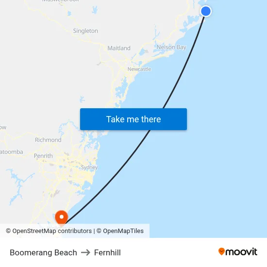 Boomerang Beach to Fernhill map