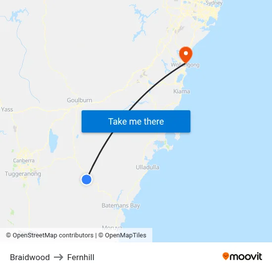 Braidwood to Fernhill map
