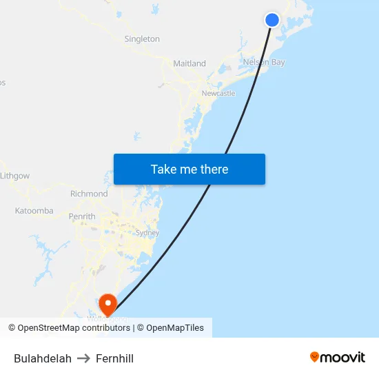 Bulahdelah to Fernhill map