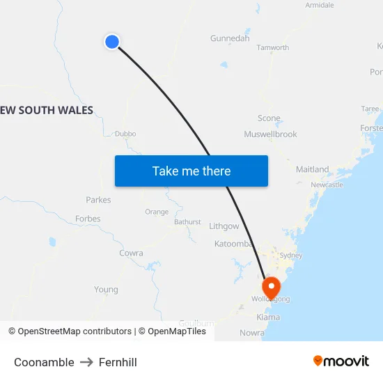 Coonamble to Fernhill map