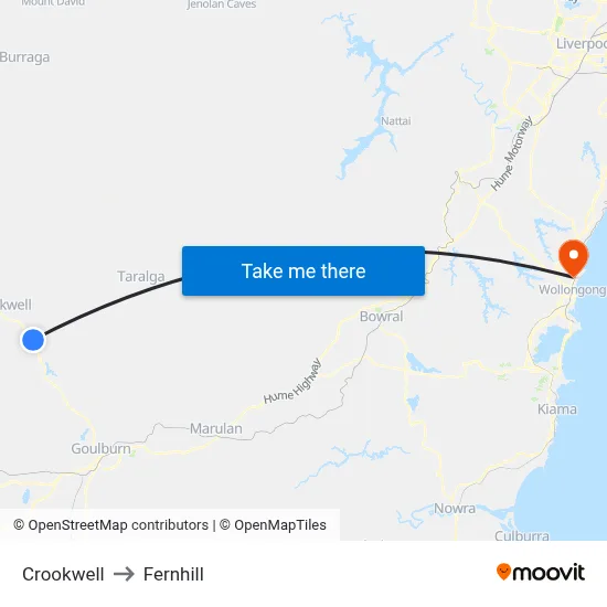 Crookwell to Fernhill map