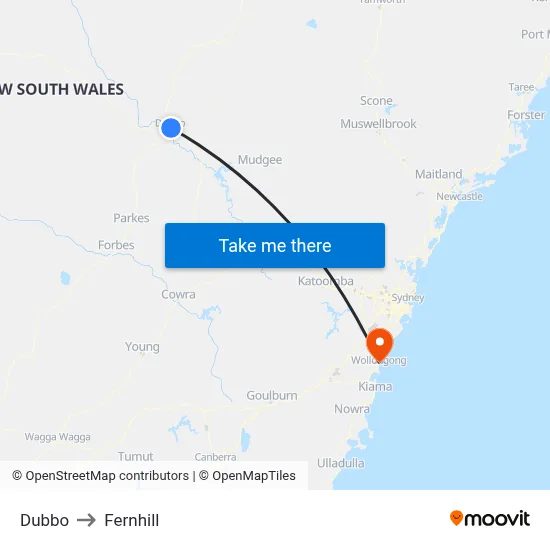 Dubbo to Fernhill map