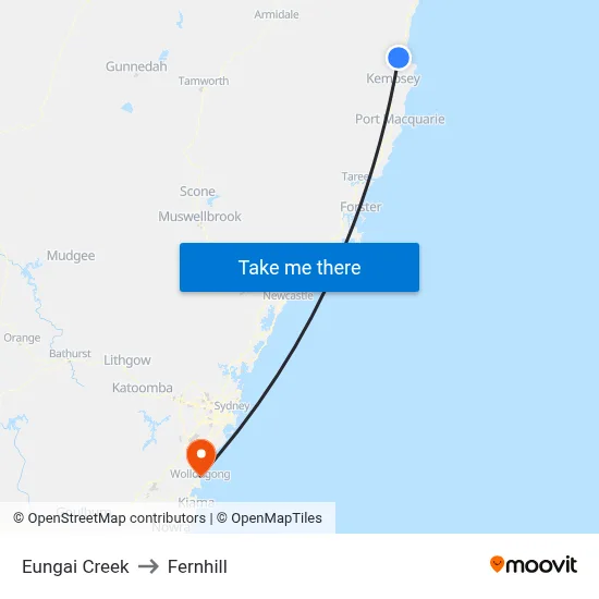 Eungai Creek to Fernhill map