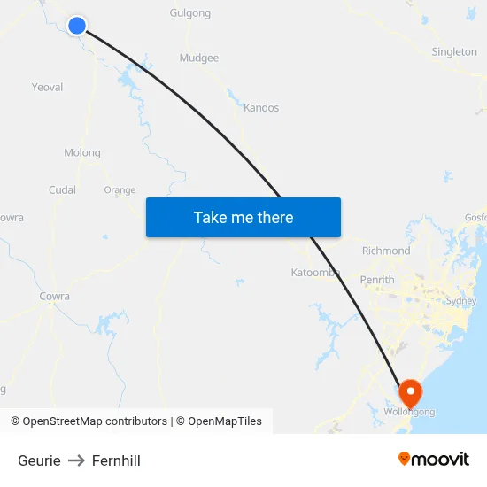 Geurie to Fernhill map