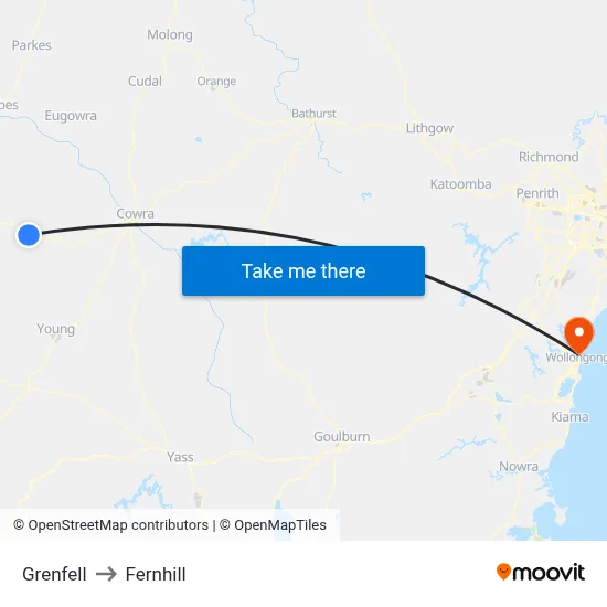 Grenfell to Fernhill map