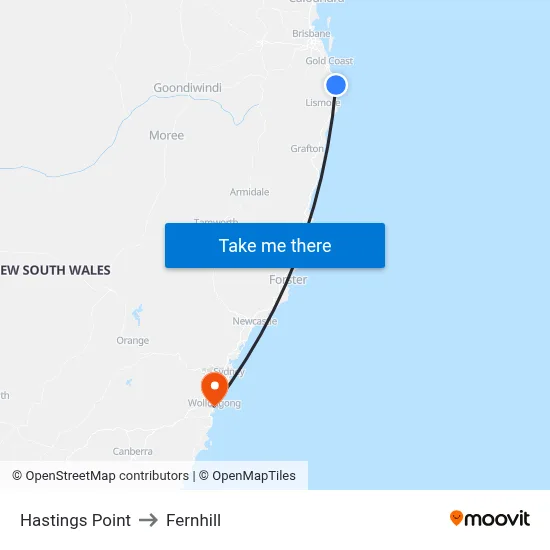 Hastings Point to Fernhill map