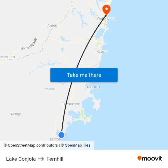 Lake Conjola to Fernhill map