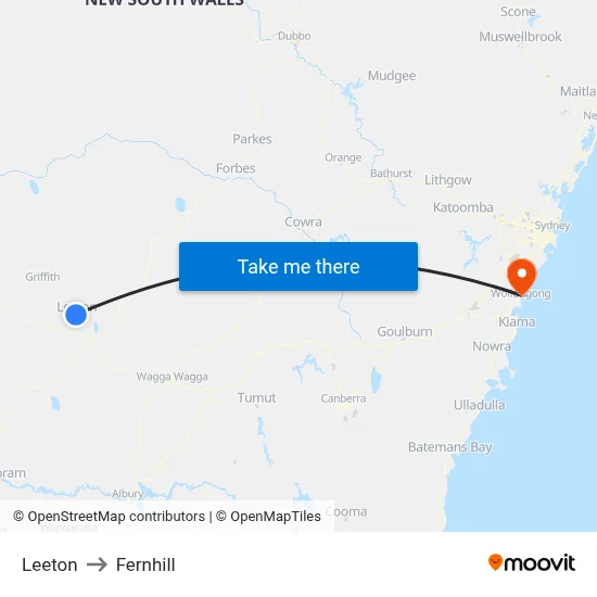 Leeton to Fernhill map