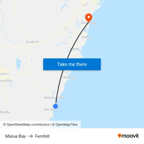 Malua Bay to Fernhill map