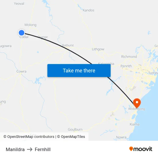 Manildra to Fernhill map