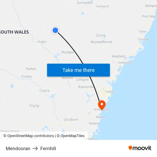 Mendooran to Fernhill map