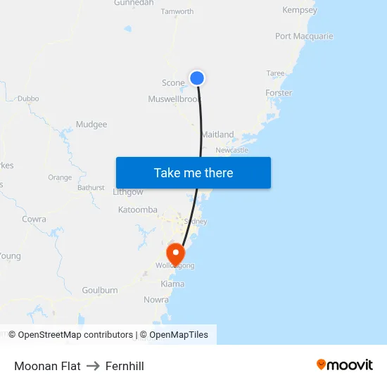 Moonan Flat to Fernhill map