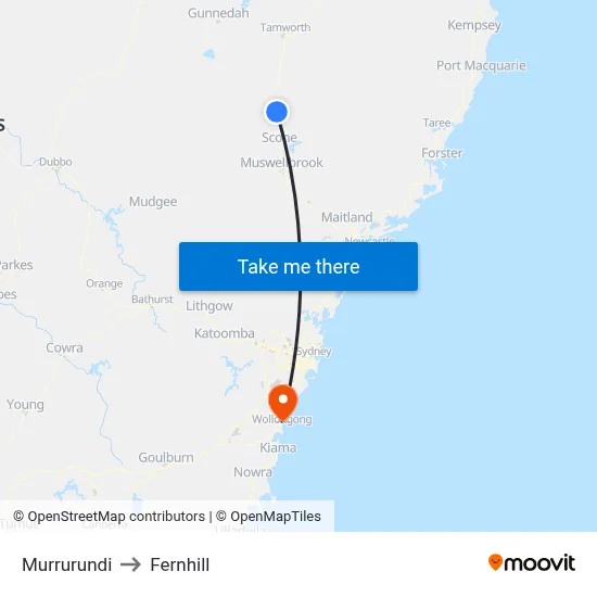 Murrurundi to Fernhill map