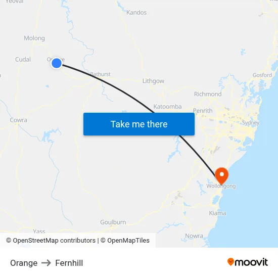 Orange to Fernhill map