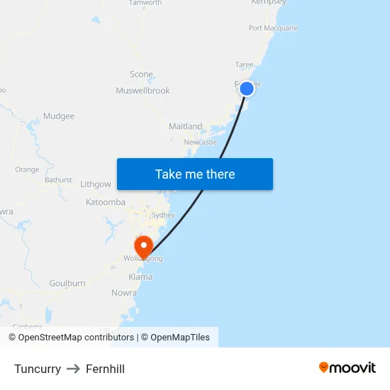 Tuncurry to Fernhill map