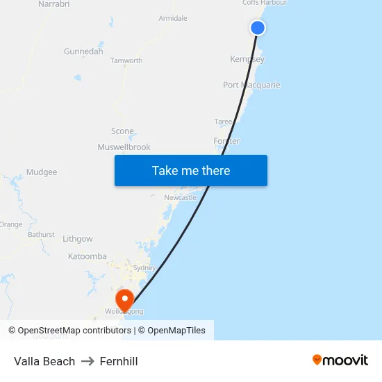 Valla Beach to Fernhill map
